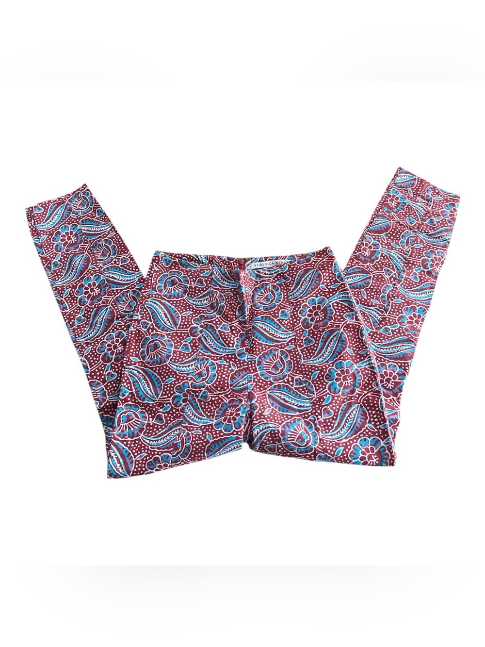 Veronica Beard Womens Cropped Linen Blend Pants Paisley Floral Red & blue - Picture 3 of 6